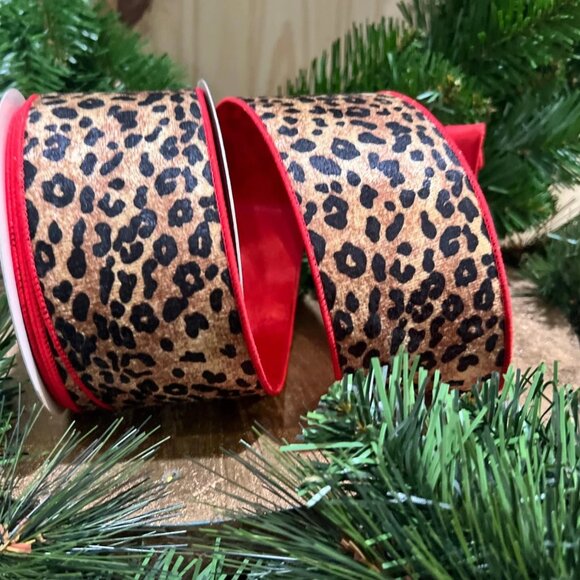 Jungle Leopard Edge Christmas 2.5" Farrisilk Ribbon Tree Trim, Wreath Accent - Picture 3 of 5
